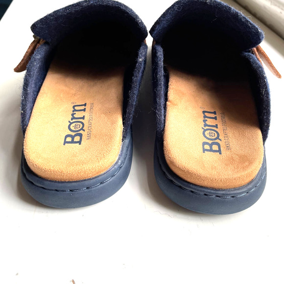 Born Women's Lia Clogs Sz 9 Slip On Shoes Slides Navy Blue Felted Wool & Leather - Picture 4 of 7